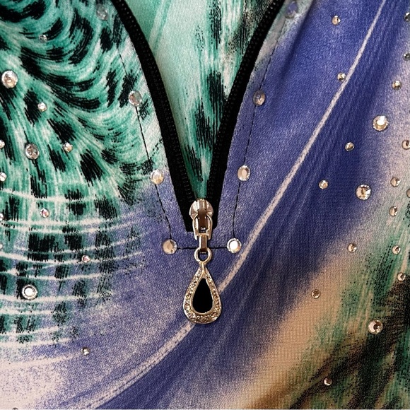 Klaveli Blue and Green 3/4 Sleeve Blouse. NWT - Picture 5 of 8